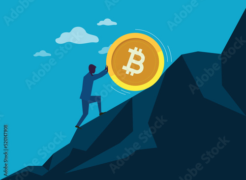 Bitcoin and crypto currency value growth, investor trying hard to push bitcoin on up scale