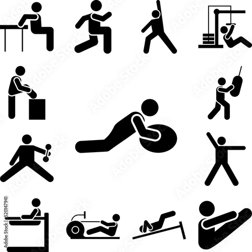 Ball gym man sports with arrow pictogram icon in a collection with other items