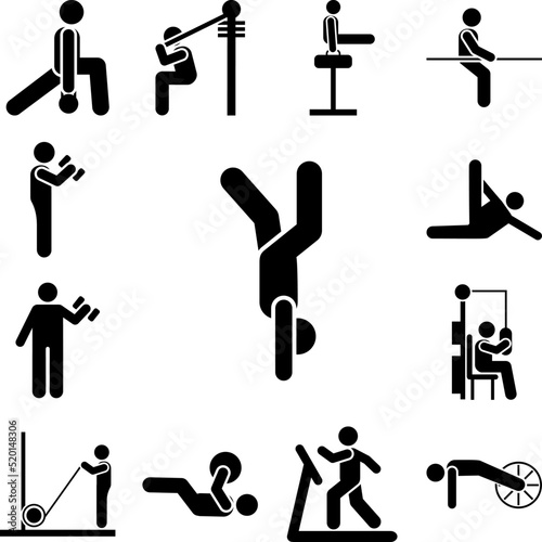 Lifting man gym sport fitness with arrow pictogram icon in a collection with other items