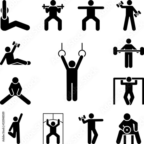 Gym swing exercise man fitness with arrow pictogram icon in a collection with other items