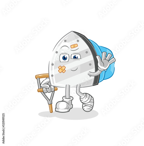 iron sick with limping stick. cartoon mascot vector