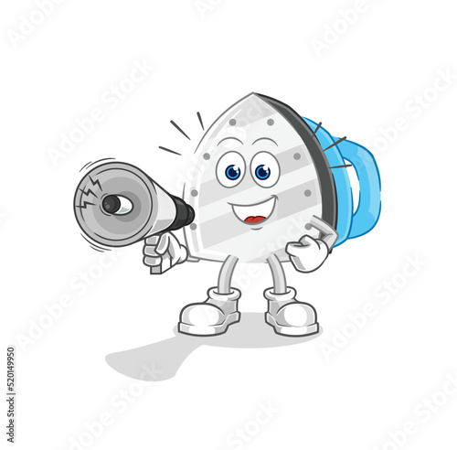 iron holding hand loudspeakers vector. cartoon character