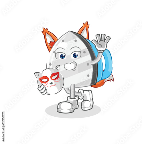 iron japanese fox character. cartoon mascot