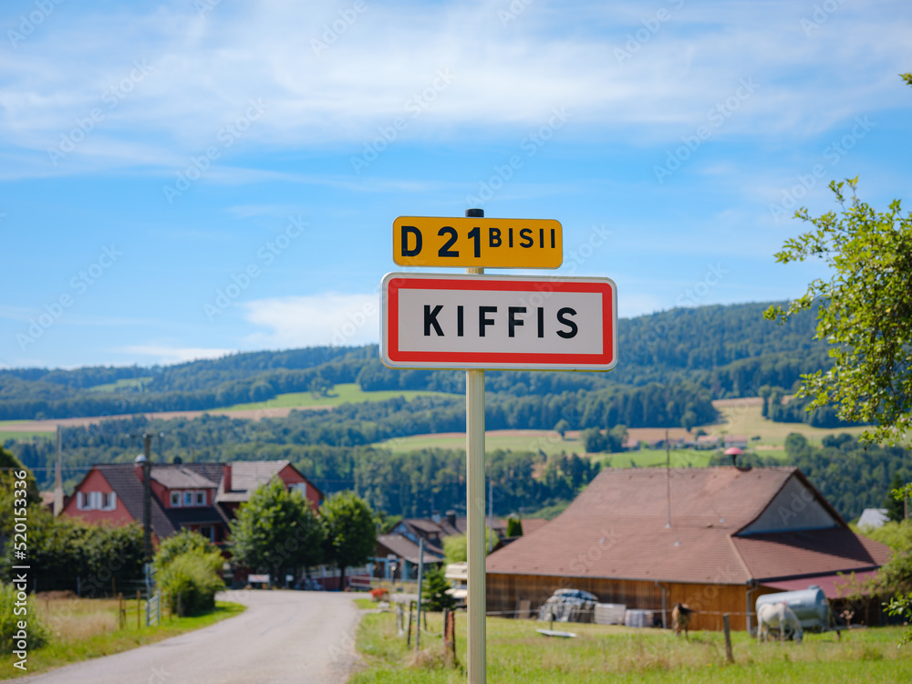 Road sign at entrance of French mountain village Kiffis Road sign at entrance of French mountain village Kiffis