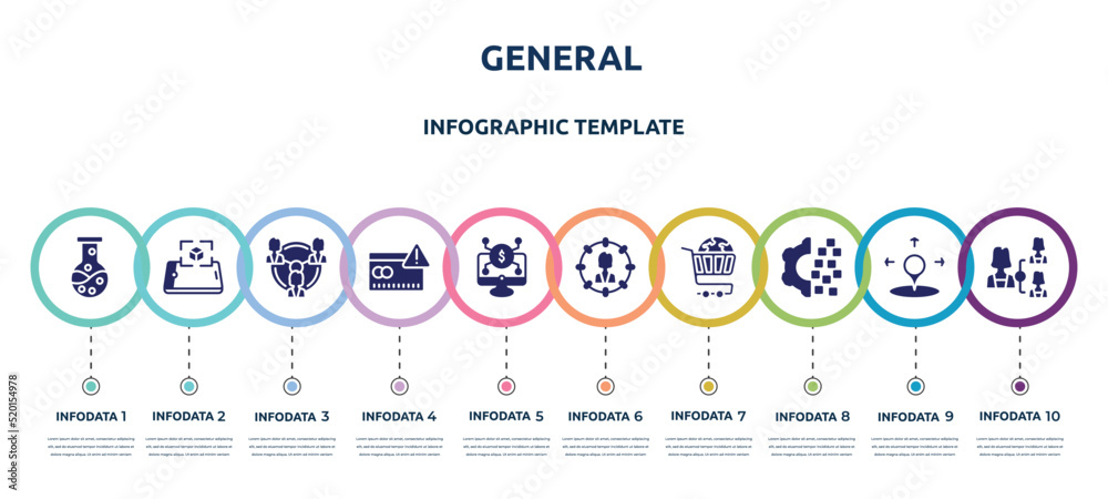 general concept infographic design template. included chemical lab, ar presentation, business networking, credit risk, digital economy, direct marketing, ecommerce solutions, digital transformation,