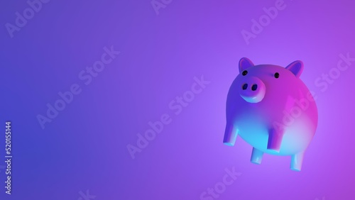 Studio close-up of piggy bank floating above against purple blank background for copy space as symbol for quality saving money
