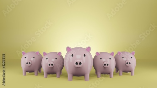 Money Piggy bank creative business concept. Realistic 3d design.  Safe finance investment. Financial services. Landing page template mockup for website. 
