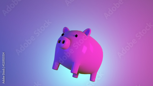 Studio close-up of piggy bank floating above against purple blank background for copy space as symbol for quality saving money