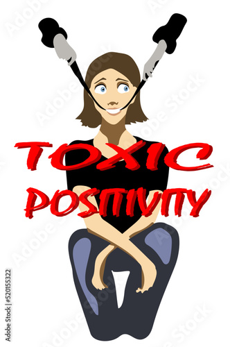 Toxic positivity, woman is forced to  show happiness, psychological construct