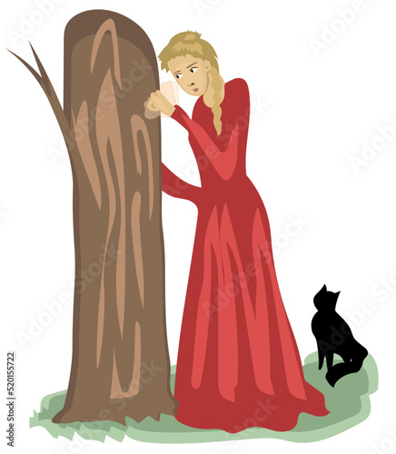 Woman suffers from schizotypal personality disorder, she has magical thinking. She knocks on wood after seeing black cat because of the obsessive thoughts