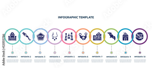 concept infographic design template. included hospital, dropper, stop, runny e, crowd, distance, clinic, bat, no handshake icons and 10 option or steps.