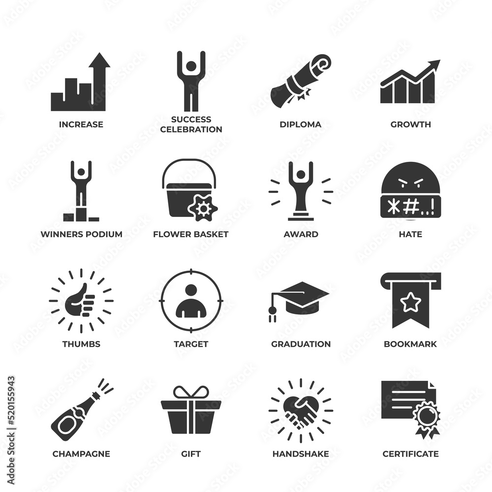 Success vector icons set, modern solid symbol collection, filled style pictogram pack. Signs, logo illustration.