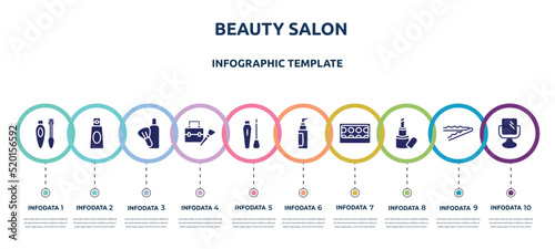beauty salon concept infographic design template. included eyes mascara, shampoo bottle, after shave, big makeup box, liquid lipstick, liquid makeup, eye shadow pallette, inc, makeup mirror icons