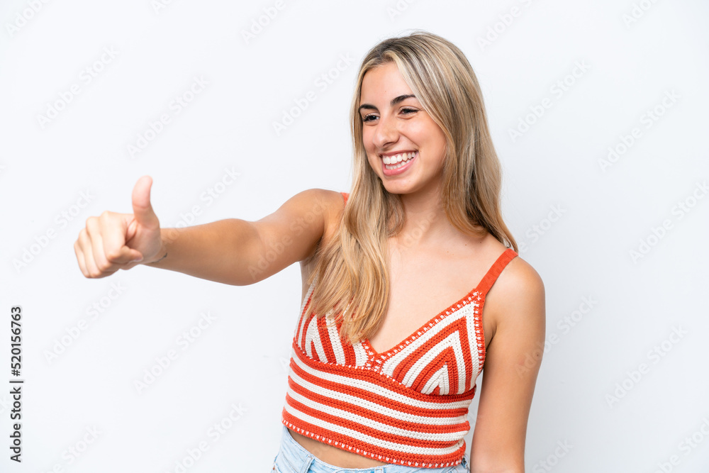 Young caucasian woman isolated on white background giving a thumbs up gesture Young caucasian woman isolated on white background giving a thumbs up gesture