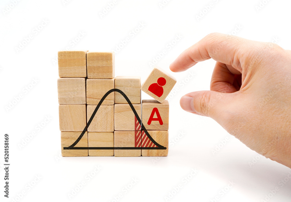 Forced Ranking Icon a hand pick wooden cube box with man icon who got A from normal ...