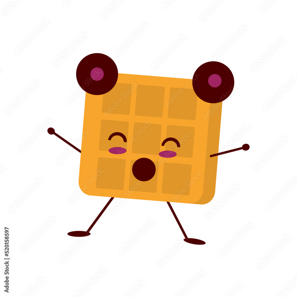 Belgian Waffle Cute Happy Character. Kawaii Dessert Character. Belgian Waffle Cute Happy Character. Kawaii Dessert Character.