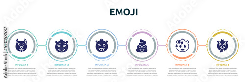 emoji concept infographic design template. included dog emoji, proud emoji, crazy poo sweating quiet icons and 6 option or steps.
