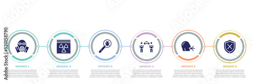 concept infographic design template. included respirator mask, hazmat, virus search, keep distance, breath, unprotected icons and 6 option or steps.