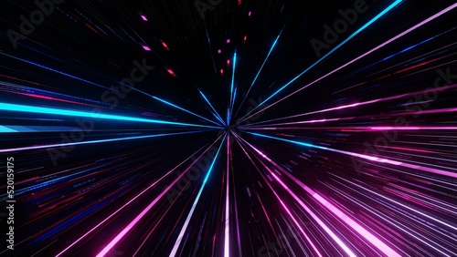 3D rendering.Blue and pink speed light abstract background. Sci-fi tunnel backdrop