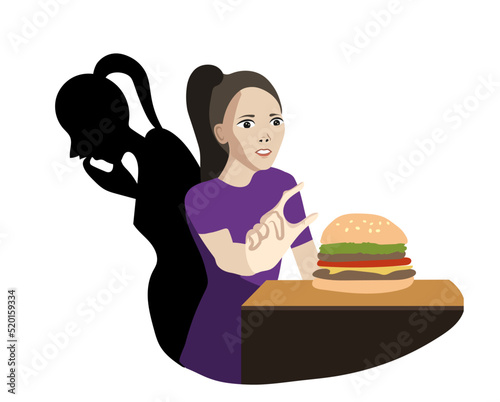 Woman suffers from bulimia. She couldn't resist a temptation for burger