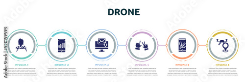 drone concept infographic design template. included journalist, high, electronic mail, , missed call, street map icons and 6 option or steps.