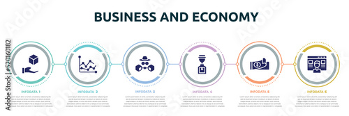 business and economy concept infographic design template. included chance, graph, annonymous, water hine, checkbook, seo and web icons and 6 option or steps. photo