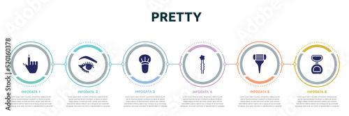 pretty concept infographic design template. included finger with nail, eye make up, blush brush, two hairpins, women razor, matte powder icons and 6 option or steps.