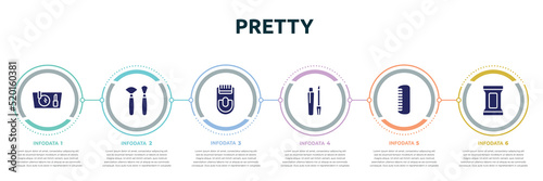 pretty concept infographic design template. included makeup purse, makeup brushes, epilador, gloss, men comb, makeup remover wipes icons and 6 option or steps.