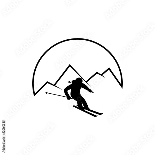 Ski equipment icon isolated on white background. Snow ski and a stick icon
