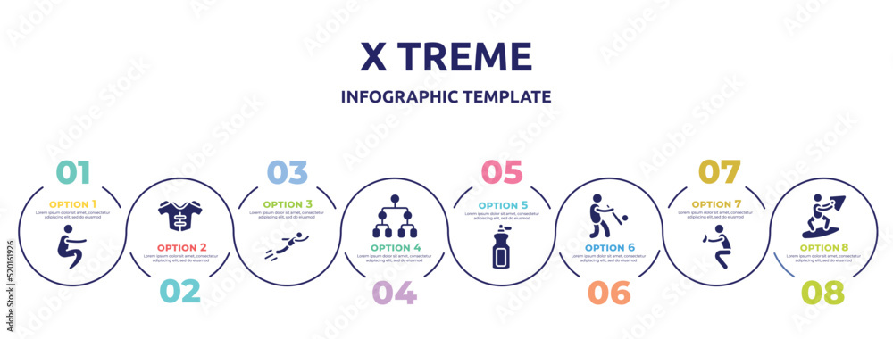 x treme concept infographic design template. included squat, protections, free flying, playoff, sport bottle, batter, catcher, wakeboarding icons and 8 option or steps. x treme concept infographic design template. included squat, protections, free flying, playoff, sport bottle, batter, catcher, wakeboarding icons and 8 option or steps.