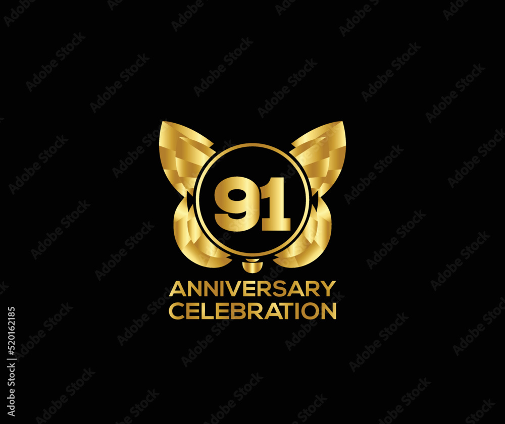 Fototapeta premium 91th anniversary celebration day with gold color Light bright modern logo Design element
