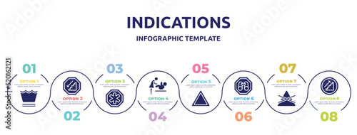 indications concept infographic design template. included delicate washcycle, walking downstairs, phary, babysitter and child, any bleach, site seeing place, do not bleach, upstairs icons and 8