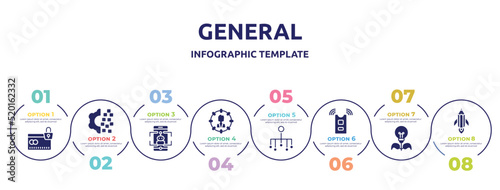 general concept infographic design template. included credit limit, digital transformation, ar game, direct marketing, classification, active sensor, energy efficiency, creative pencil rocket icons