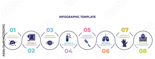 concept infographic design template. included planet, tableware, mask, disinfectant, gel, lungs, hand, hospital icons and 8 option or steps.