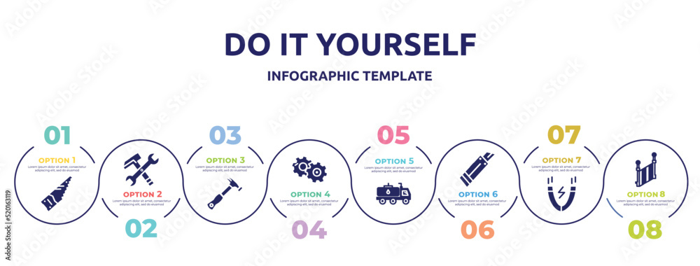 do it yourself concept infographic design template. included saw hand drawn tool, work tools cross, hammer tool, cogwheel hand drawn tool, fuel truck, paper cutter, inc, stairs side view icons and 8 do it yourself concept infographic design template. included saw hand drawn tool, work tools cross, hammer tool, cogwheel hand drawn tool, fuel truck, paper cutter, inc, stairs side view icons and 8