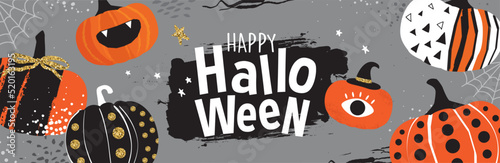 Trendy and stylish Halloween banner with decorative pumpkins