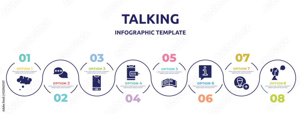 talking concept infographic design template. included , speech bubbles with ellipsis, smartphone with three buttons, smartphone battery, open magazine, speech bubble information, add contact, woman talking concept infographic design template. included , speech bubbles with ellipsis, smartphone with three buttons, smartphone battery, open magazine, speech bubble information, add contact, woman
