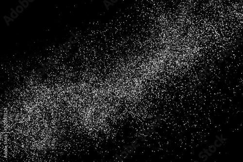 Abstract white grainy texture isolated on black background. Dust overlay textured. Grain noise particles. Snow effects. Design  element. Vector illustration, EPS 10.  