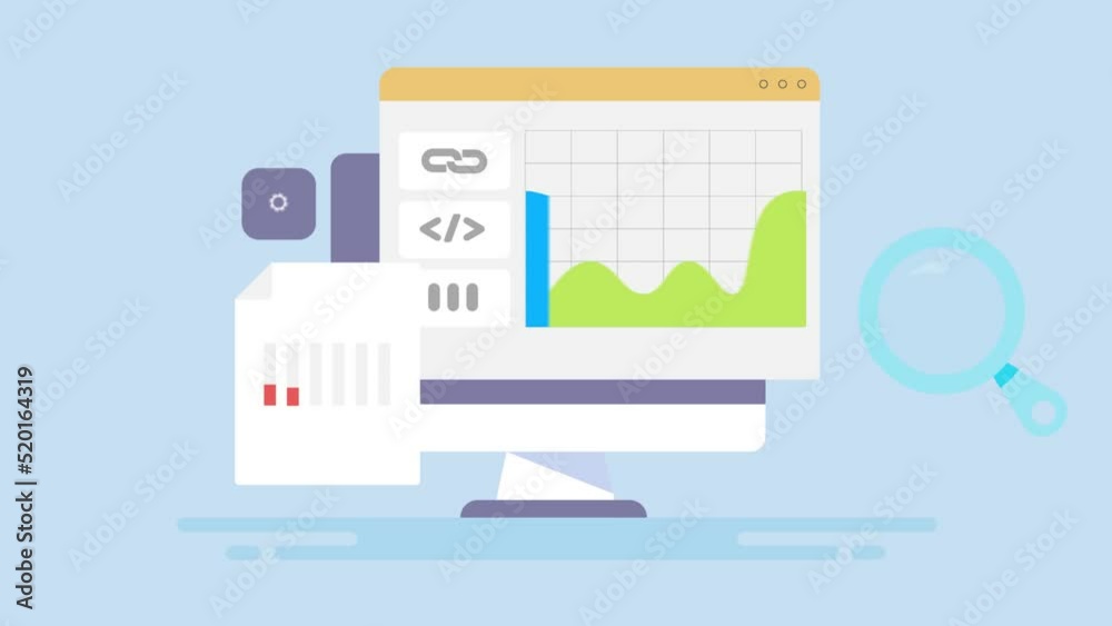 SEO analytics software displaying marketing KPI, business data on dashboard, video animation. SEO analytics software displaying marketing KPI, business data on dashboard, video animation.