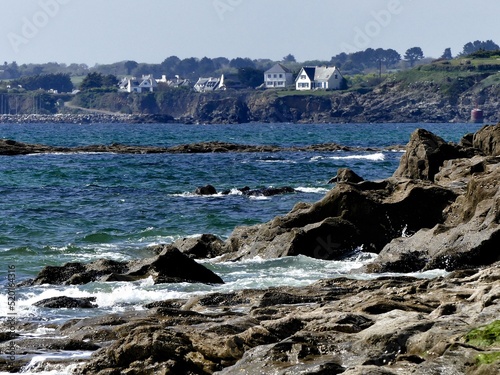 Seascape of beautiful coast of Brittany France. Travel destination. 