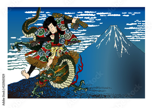 凱風快晴＆龍にのっている歌舞伎役者