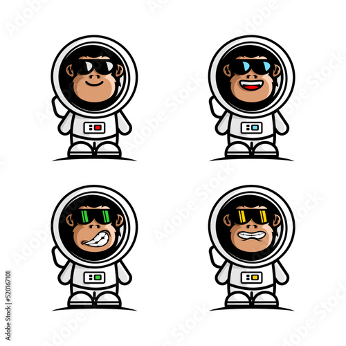 vector illustration of cartoon monkey wearing astronaut suit with various expressions