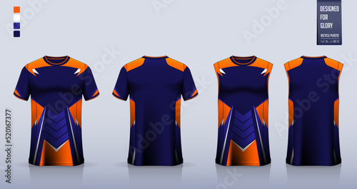 Blue T-shirt sport, Soccer jersey, football kit, basketball uniform, tank top, and running singlet mockup. Fabric pattern design. Vector.