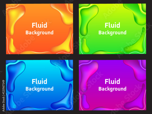 set of abstract gradient blue, orange, red, green, purple, pink, geometric background with fluid shapes. vector illustration	
