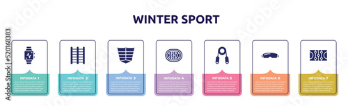 winter sport concept infographic design template. included pulsometer, trellis, abs, hockey arena, handgrip, goggle, ice court icons and 7 option or steps.