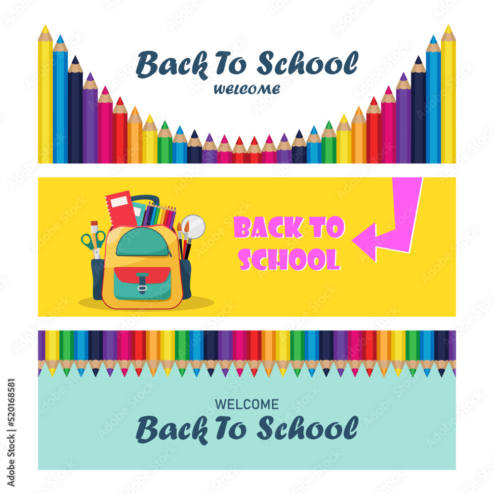Back to school illustrations and backgrounds. School or education concepts, vector set