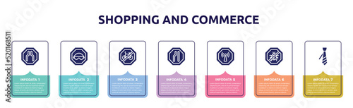 shopping and commerce concept infographic design template. included narrow, eyewear, no bicycle, lane, non ionizing radiation, no insects, necktie icons and 7 option or steps.