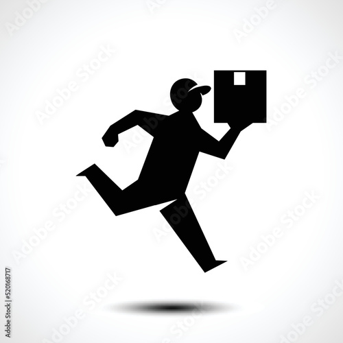 Delivery man running fast icon symbol, Pictogram flat design for apps and websites, Isolated on white background, Vector illustration