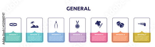 general concept infographic design template. included head mirror, sand, nippers, win, chef hat with a pencil, nuts, stationery knife icons and 7 option or steps.