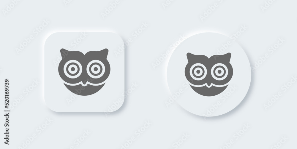 Owl solid icon in neomorphic design style.